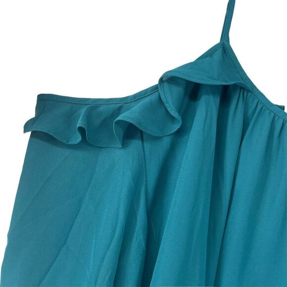 Colleen Lopez Blouse Cold Shoulder Ruffle Jewel Tone Green Womens Size Medium - Picture 5 of 9